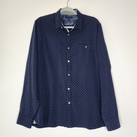 Ted Baker Geo Navy Print Button-Front Shirt 6 - Picture 2 of 9